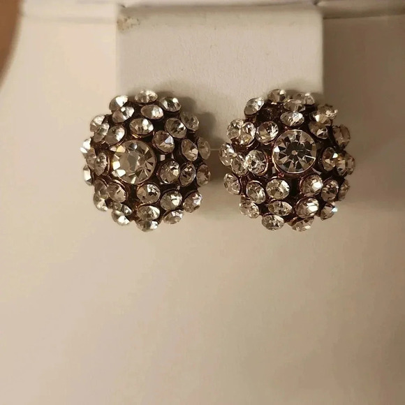 Statement Rhinestone Filled Clip On Earrings - Picture 1 of 4